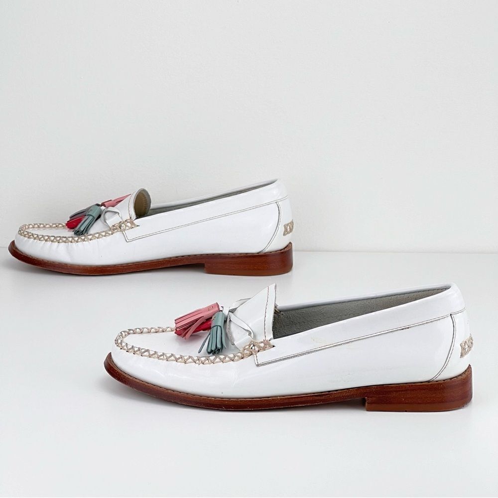 Bass White Weegens Pastel Tassels Slip On Preppy Academia Sz 7 Patent Leather - Picture 8 of 13